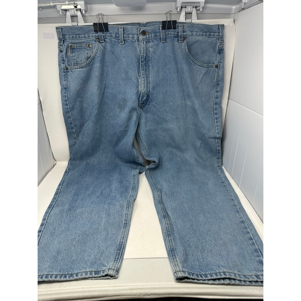 Carhartt Jeans Men 48x30 Blue Relaxed Fit B17-STW Stone Wash Denim Work Pants